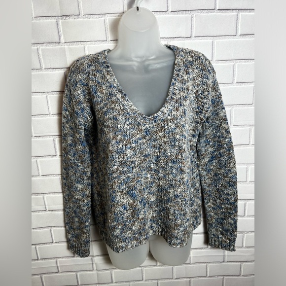 Forever 21 Womens Medium Knit Sweater Blue Grey Brown Long Sleeve V Neck - Picture 1 of 6